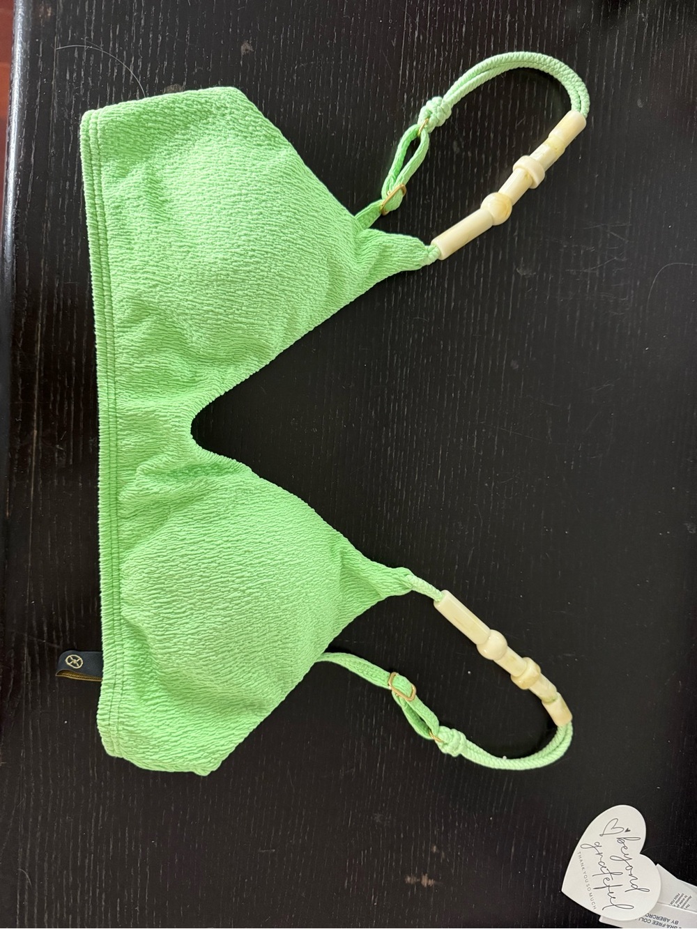 Green Textured Triangle Bikini Top